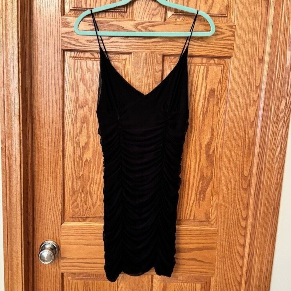 Urban Outfitters Dress Womens M Black Ruched Mesh Bodycon Mini Party